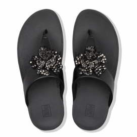 Flip Flops Lottie Corsage Toe Thongs All Black | Etrias Brands